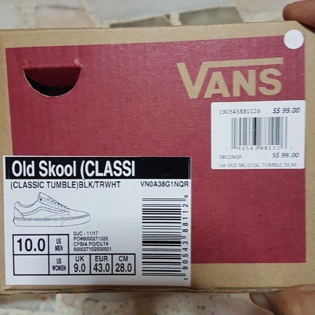 Vans Old Skool Classic Tumble Black White Us10 Men Men S Fashion