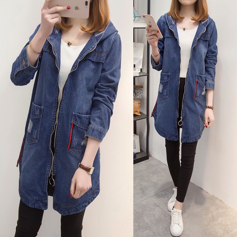 long denim jacket with hood