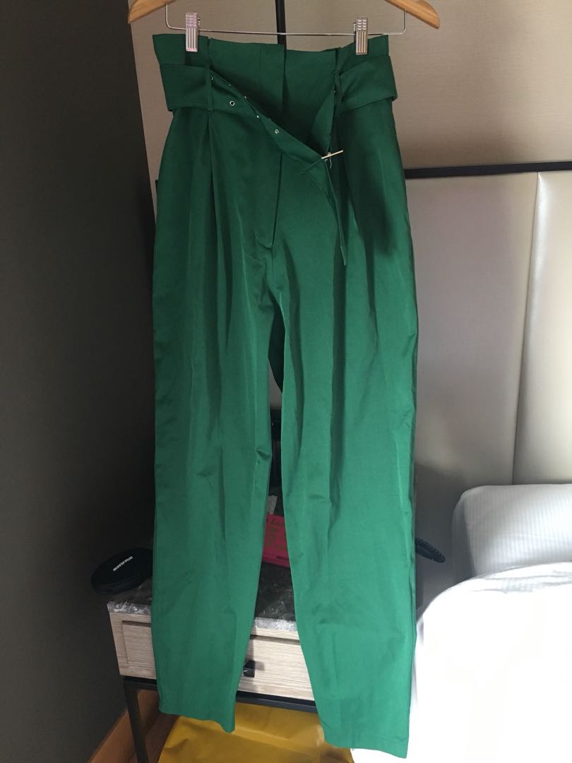 Bottle green HM high waisted paper bag trousers EUR 38 UK 8 10