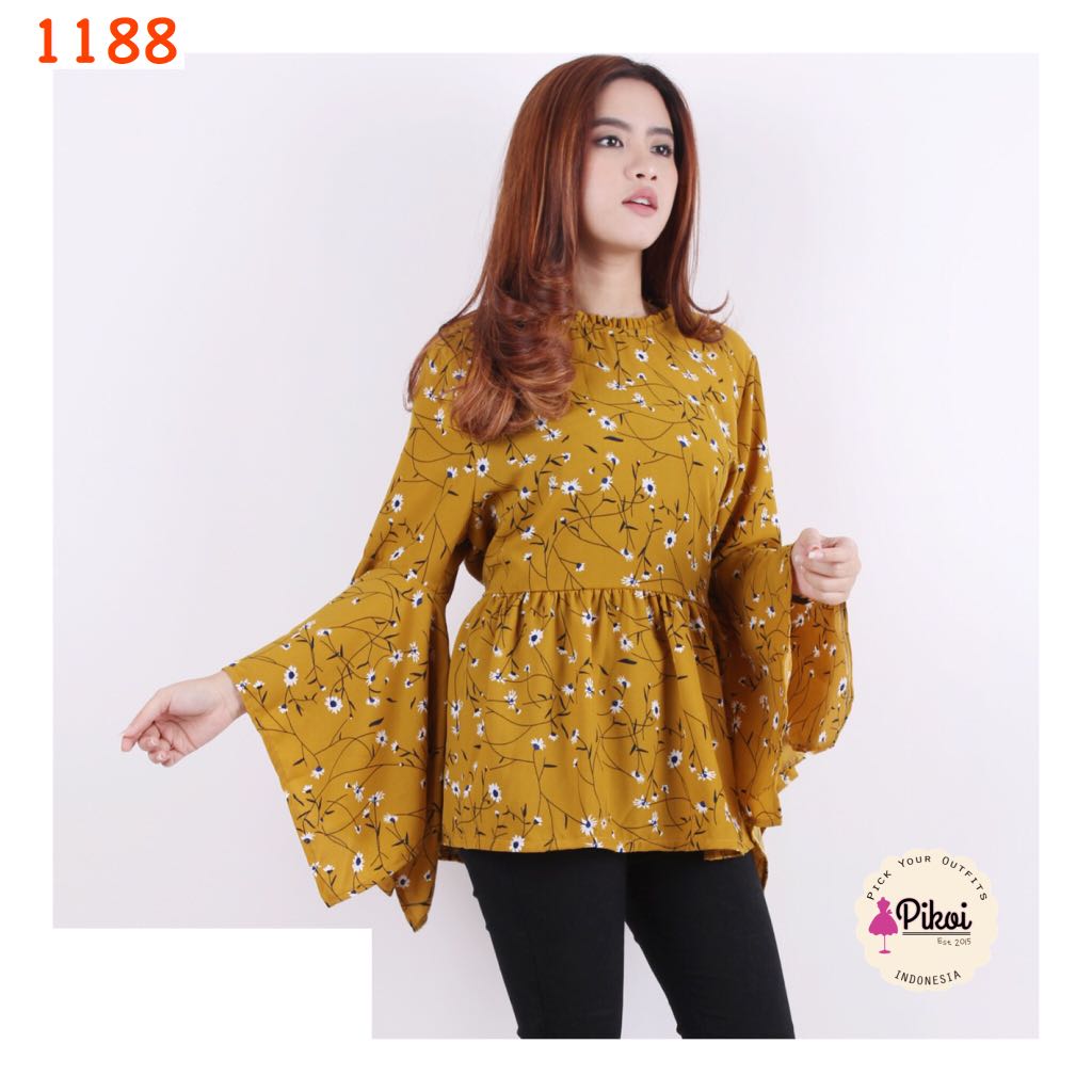 Floral Blouse Baju Bunga Murah Lengan Terompet Panjang Kantor 1188 Olshop Fashion Olshop Wanita Di Carousell