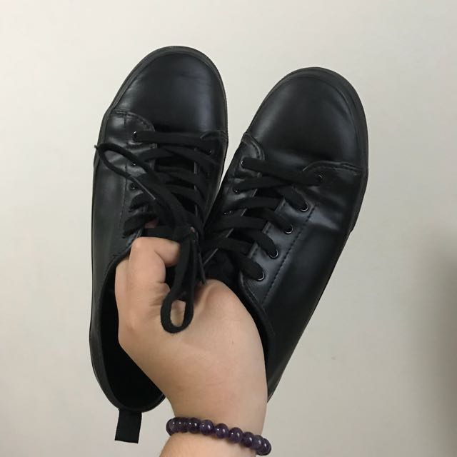 vans black leather school shoes