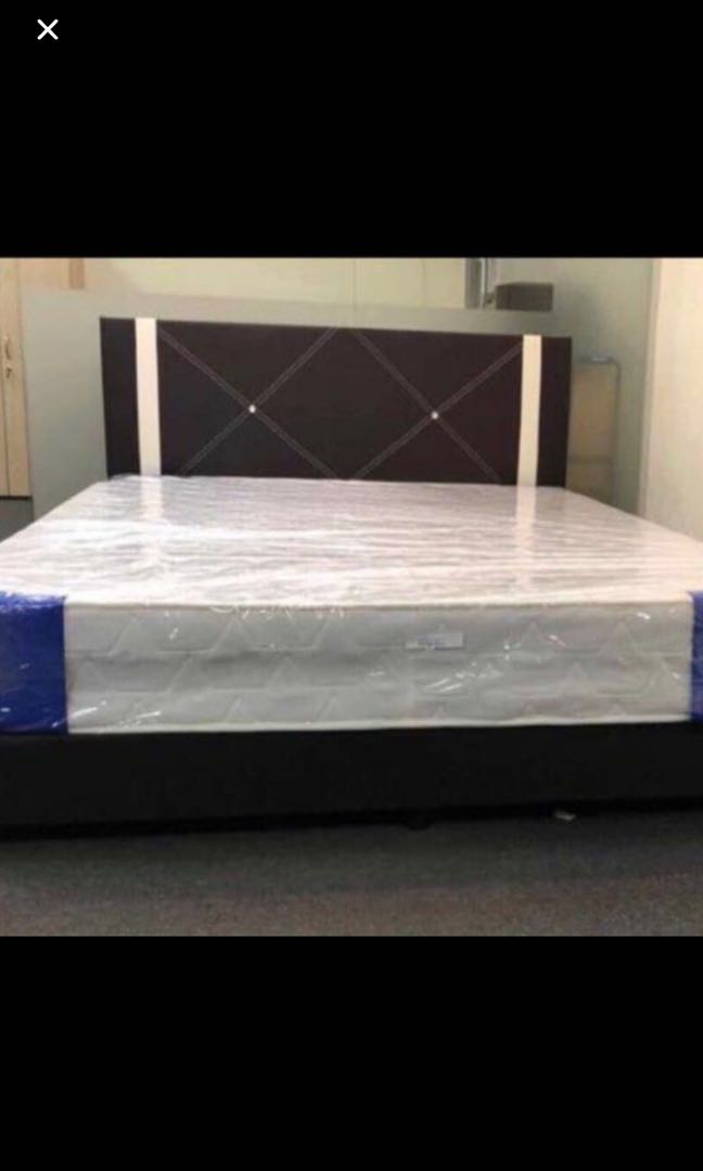 New set queen size bed frame with foam mattress, Furniture & Home