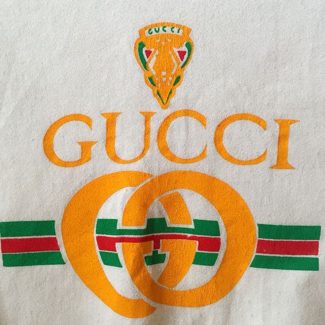 Vintage 80's Gucci Bootleg 'Multi Logo' Tee Yellow — The Pop-Up
