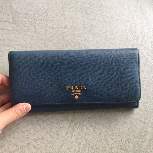 AUTHENTIC PRADA NAVY BLUE LONG WALLET, Luxury, Bags & Wallets on Carousell