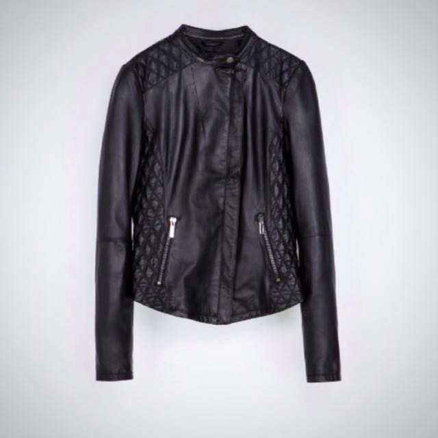 Authentic Zara Women S Genuine Leather Biker Jacket Basic Photo