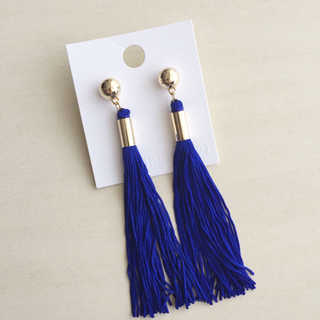 Electric blue cheap tassel earrings