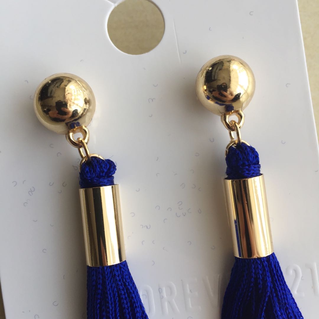 Electric blue tassel earrings shop