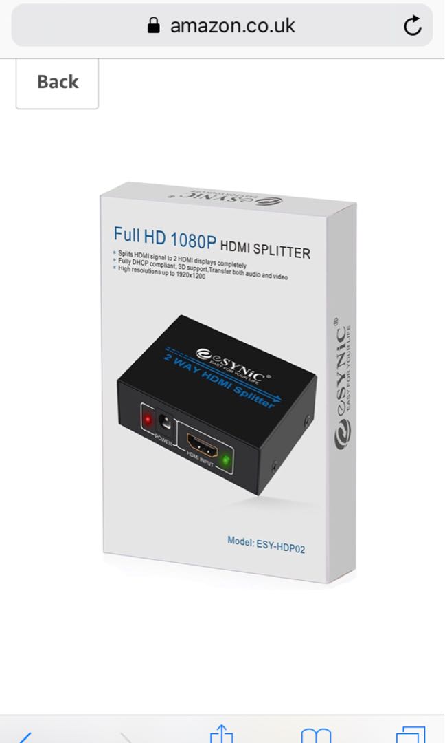 Hdmi Splitter 2 Way Hdmi Splitter 1 In 2 Out 1080p Full Hd For 3d