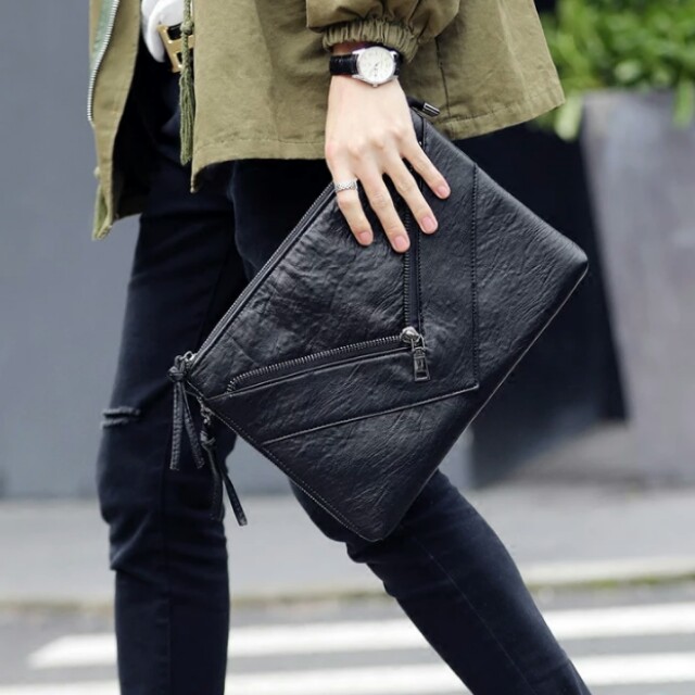 Men's Clutch Bag PU Leather Plaid Messenger Shoulder Bag Fashion  BusinessMen Handbags Bags Wrist Pack