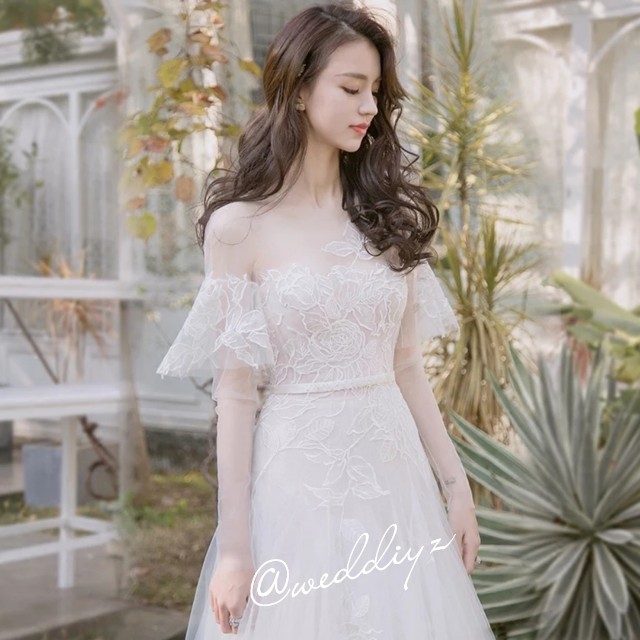 Wedding Simple Rom Gown Off Shoulder Lace Dress Garden Theme