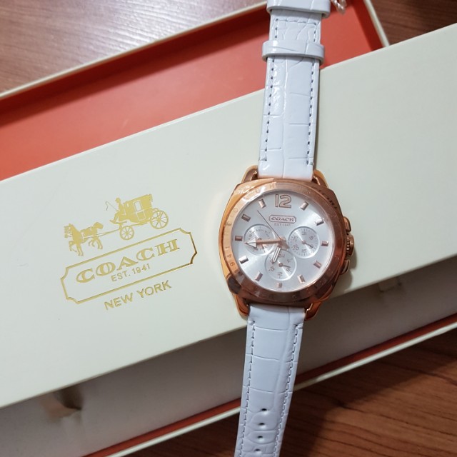 Coach watch white leather band cheap