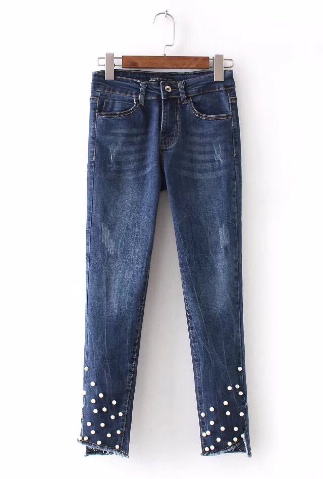 zara jeans with pearls