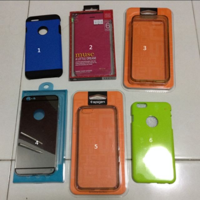 iphone 6plus casing (Category: Other Mobile & Gadget Accessories) located in Singapore. Submitted by xf2929 (Listing ID 161090767, Image 1). Description: selling 6 iphone 6plus casing 1. hard blue case, 2 layer perfect protection $3 2. flip casing that has card folder $3 3 & 5. Spigen clear hybrid case (hard silicon back and soft edge) $3 each (sold one left one ) note: case is yellowish due to usage 4. New Mirror case $3 (sold) 6. mercury green 