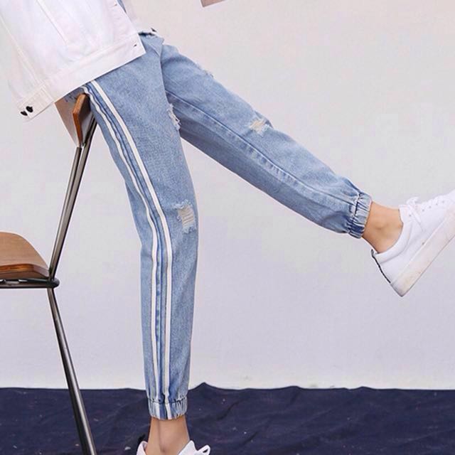 Korean Ulzzang High Waist Tattered Jogger Casual Pants Denim