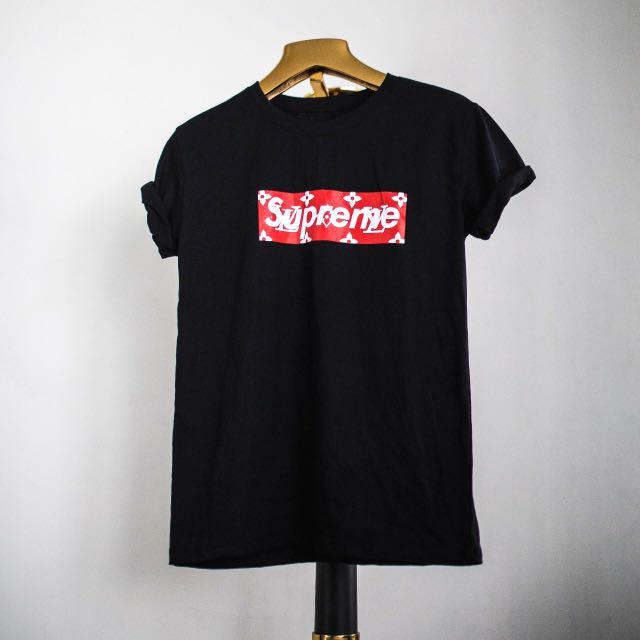 LV SUPREME PRINTED COLLAB LOGO IN BLACK, Women's Tops, Shirts on Carousell