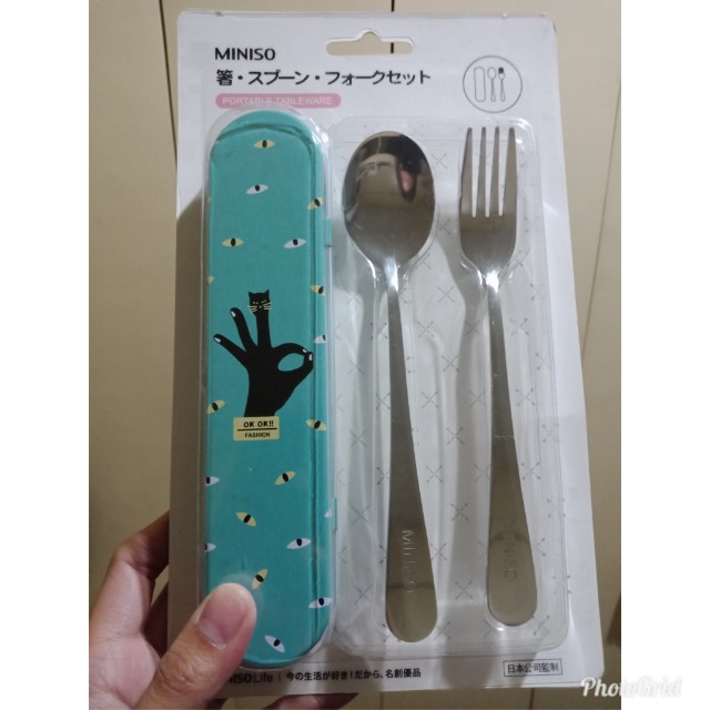 MINISO SPOON AND FORK SET WITH CASE, TV & Home Appliances, Kitchen
