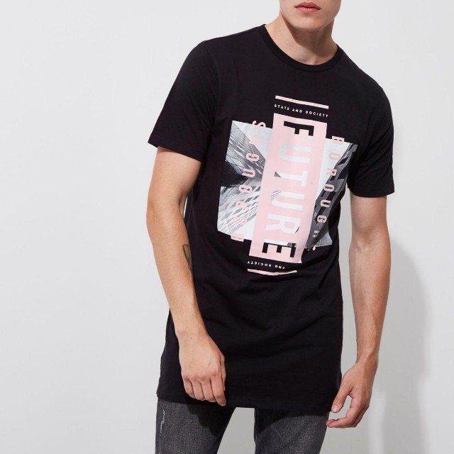 River island mens longline t shirt top