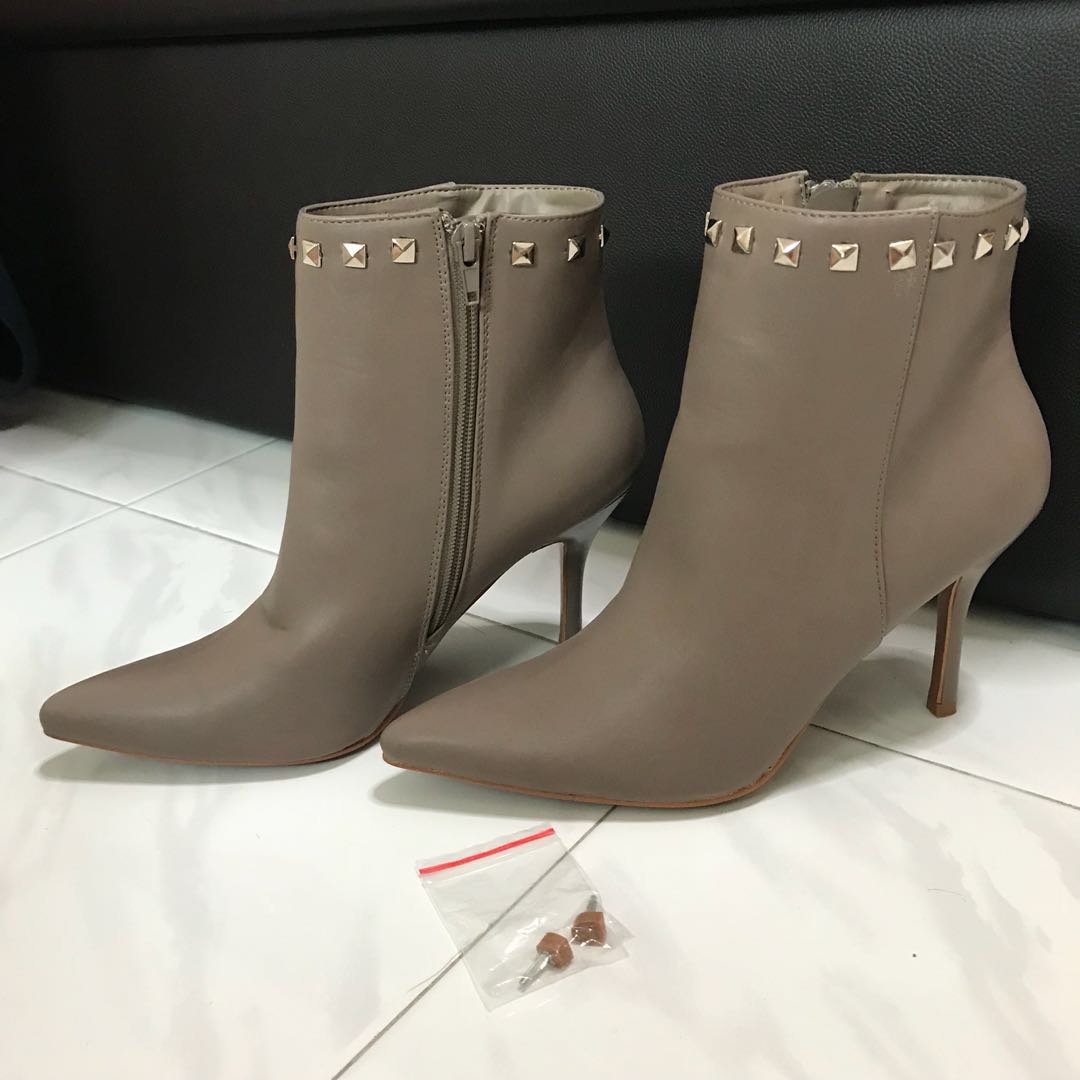 Studded Stiletto Boots in Taupe (BRAND 