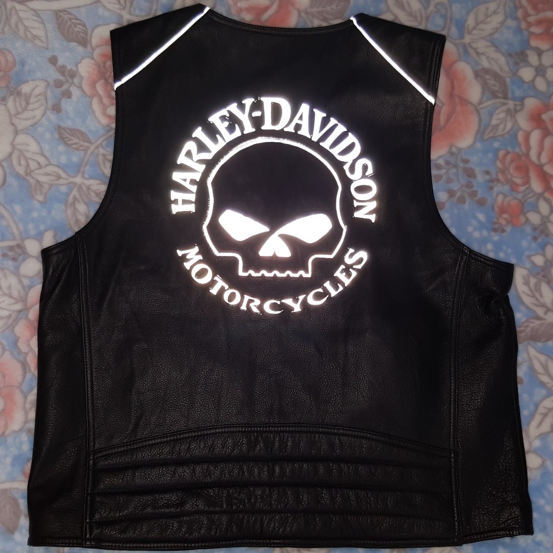 Harley Davidson Willie G Reflective Leather Skull Vest, Men's Fashion ...