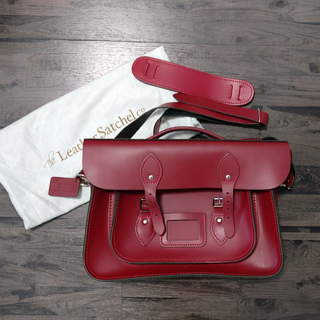 Red leather satchel store