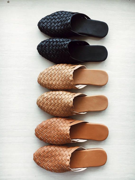 mens woven leather slippers