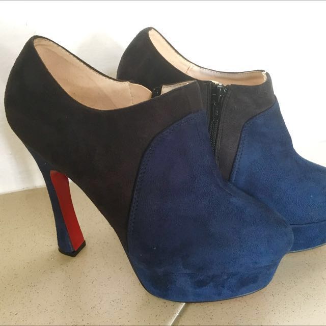 Navy Blue High Heel Ankle Boots, Women's Fashion, Footwear, Heels on
