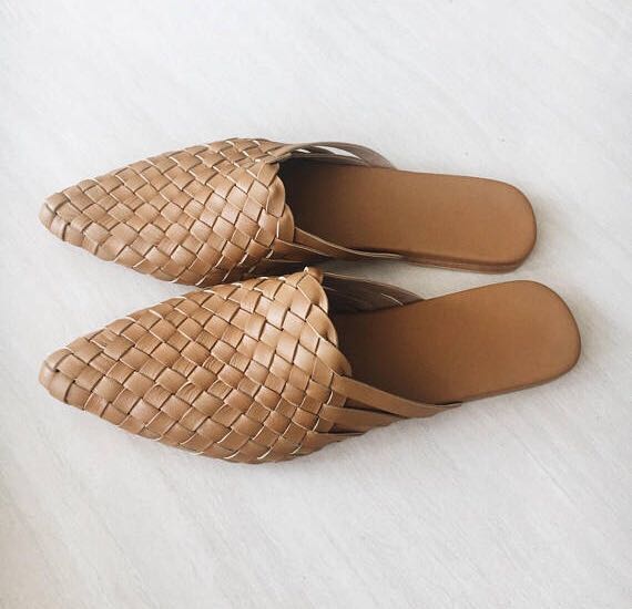 Women Woven Leather Mules Loafers Shoes 