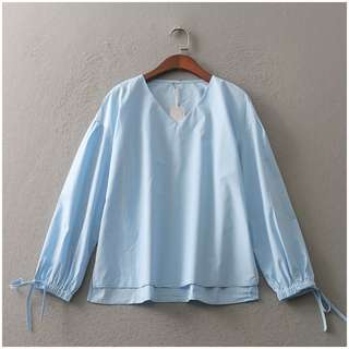 ❤️️ V neck long sleeve blouse ribbon sleeve loose blouse