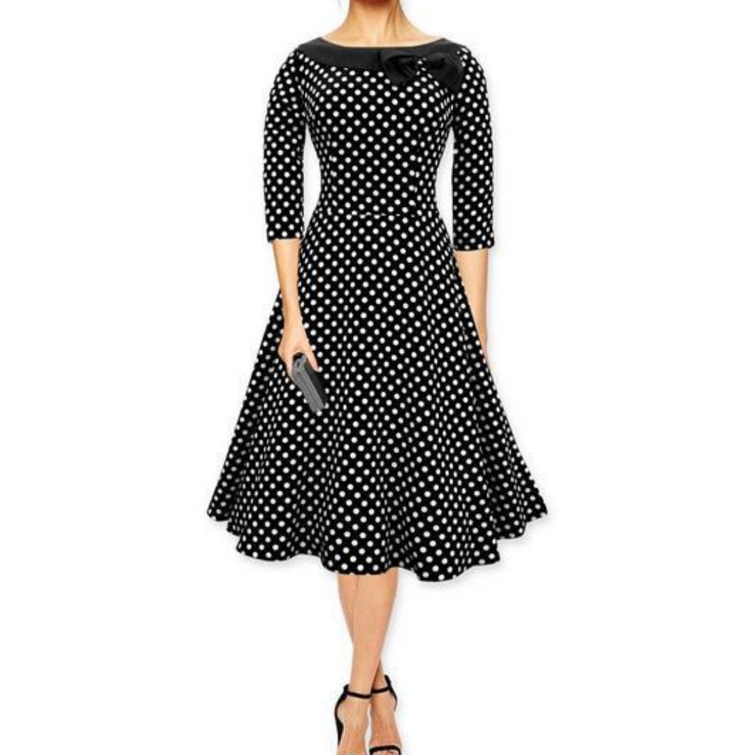 BAJU European Womens Retro Fashion Polka Dot Design Loose Dress
