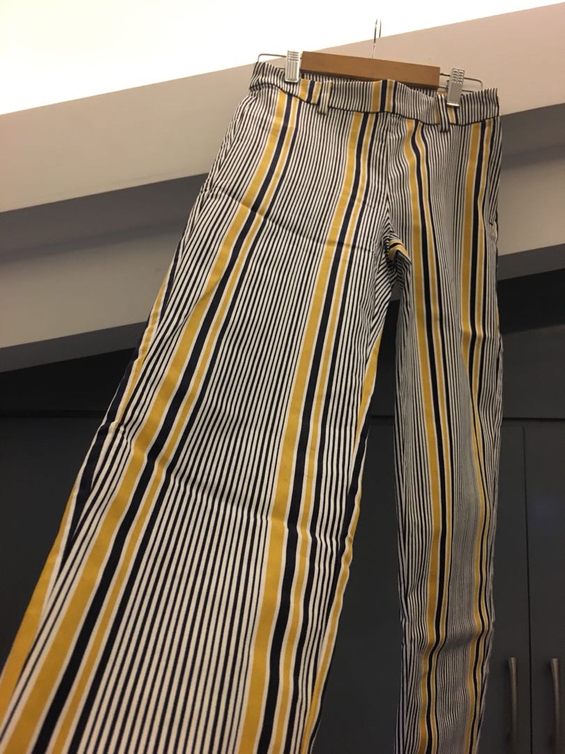 H M Blue and Yellow Striped Pants Women s Fashion Bottoms Other