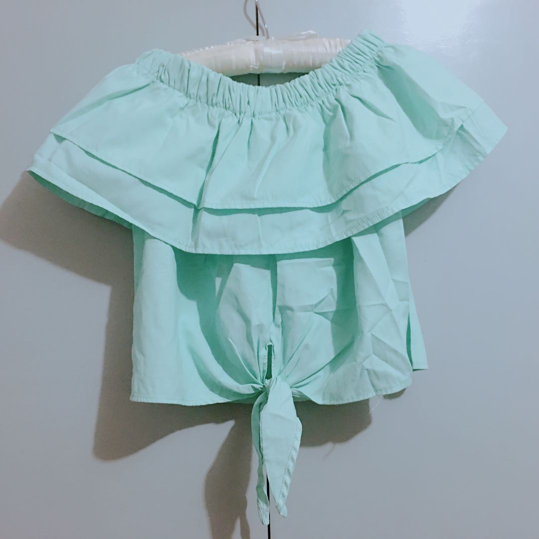 mint green off shoulder top