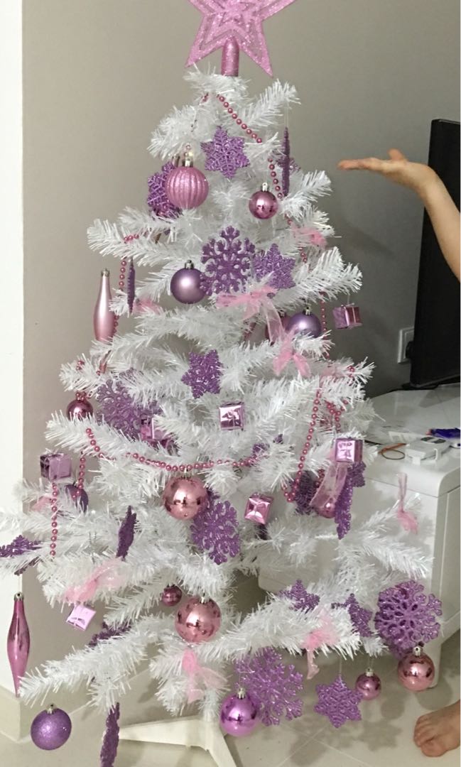White Christmas Tree With Pink Decorations Furniture Home Decor