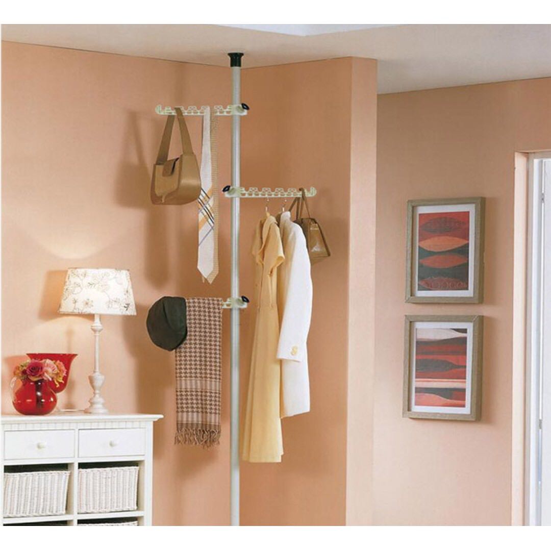 0197 3 Layer Floor To Ceiling Adjustable Cloth Hanger Pole In
