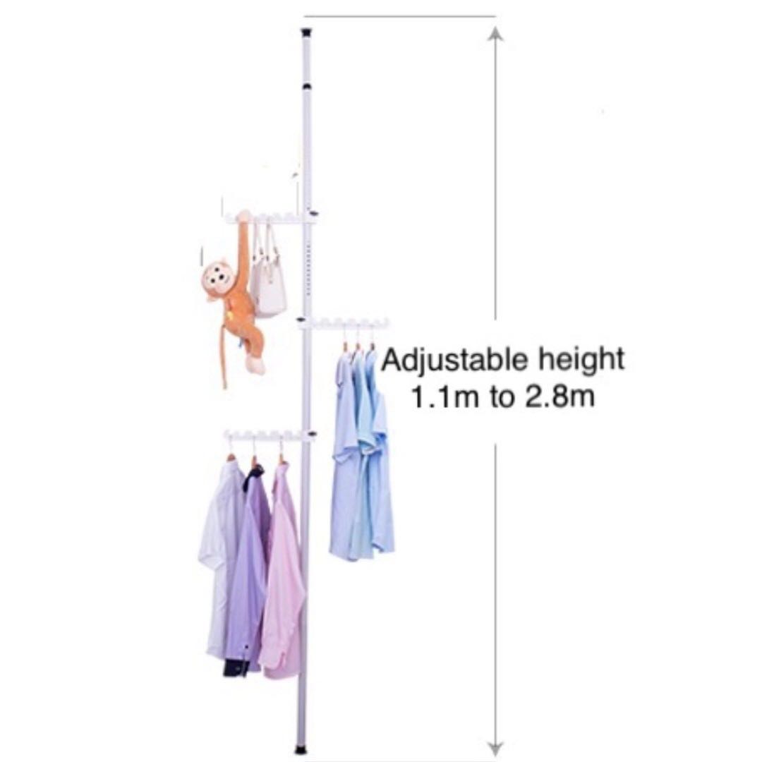 0197 3 Layer Floor To Ceiling Adjustable Cloth Hanger Pole In