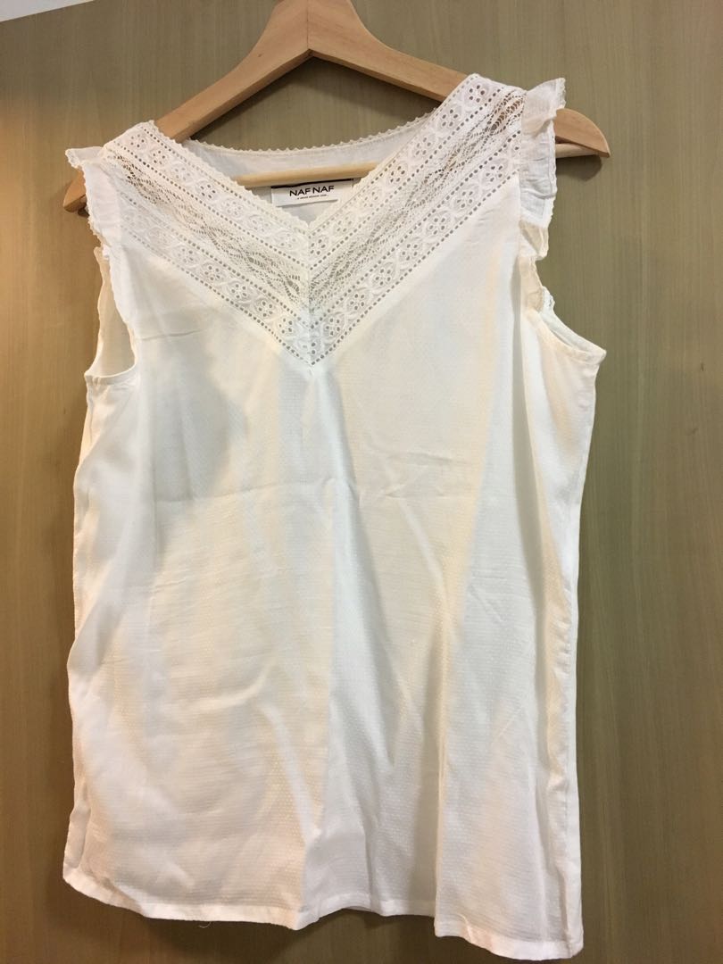 Naf Naf White Cream Top Women S Fashion Clothes Tops On Carousell