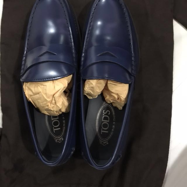 tods blue loafers