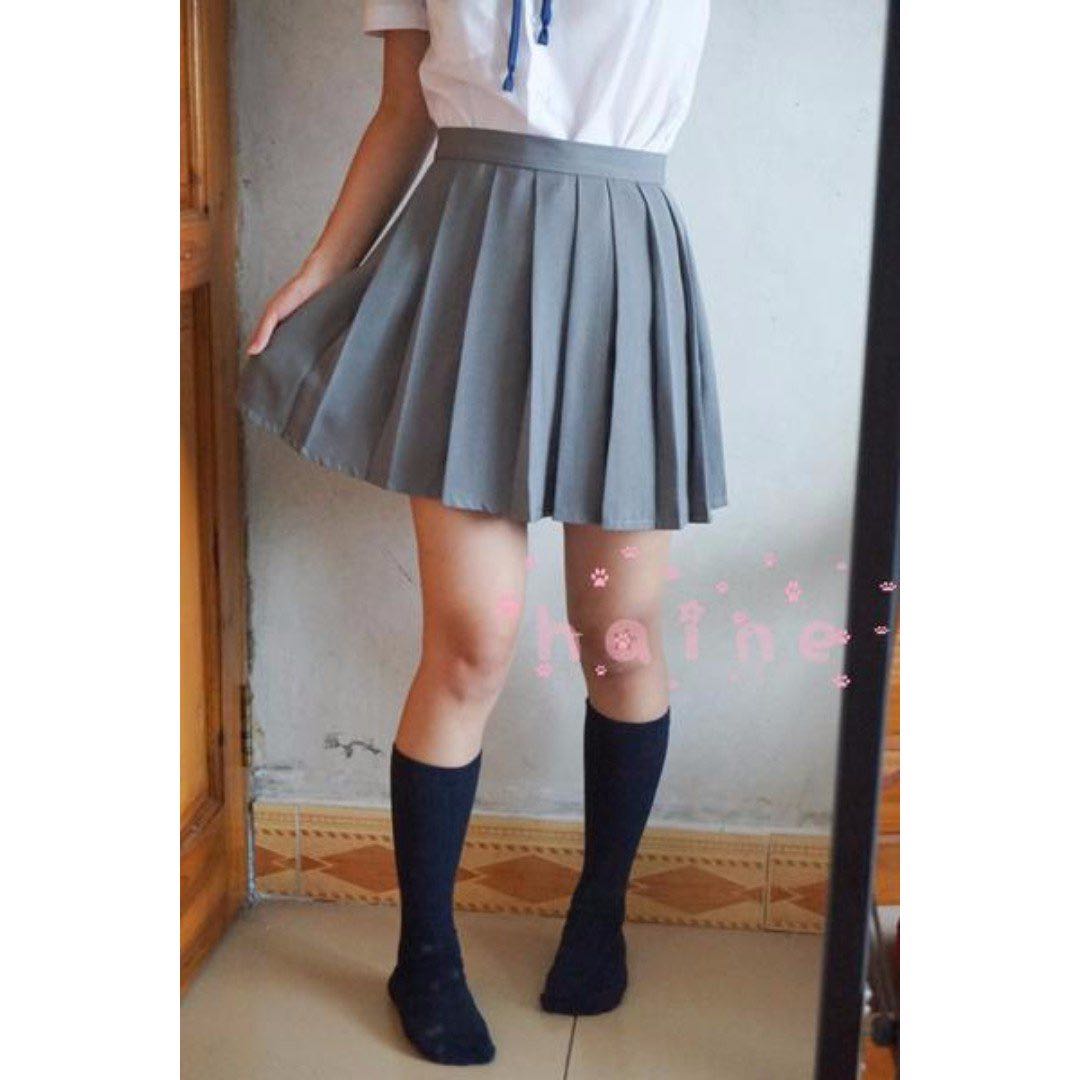 Cute pleated gray skirt Japanese Korean high school uniform anime