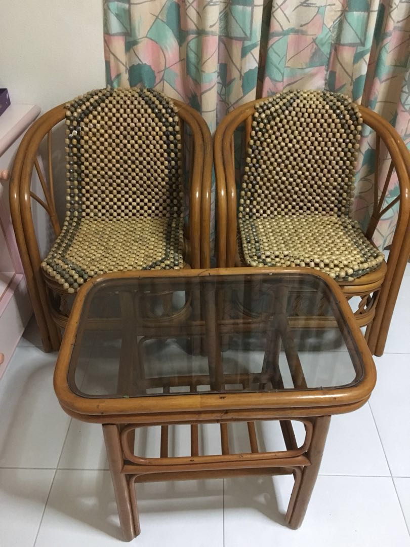 Moving House Clearance Vintage Rattan Table Chair Set Furniture Vintage Rattan Table Chair Set