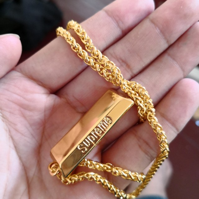 Necklace Gold Block Supreme Bar Plaque Pendant Chain U.K SELLER *NEW*