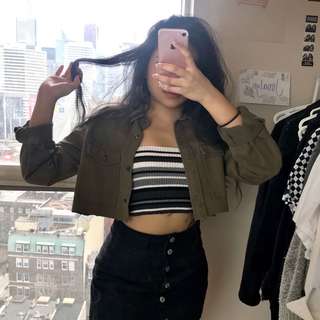 Cropped Army Green Jacket