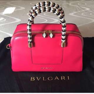 寶格麗 BVLGARI 莓紅色 肩背、手提波士頓包