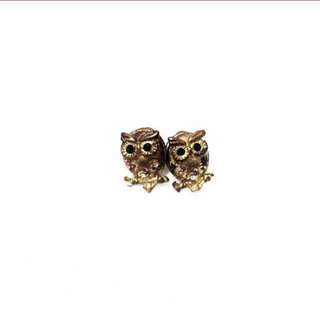Vintage Bronze Gold Owl Earrings