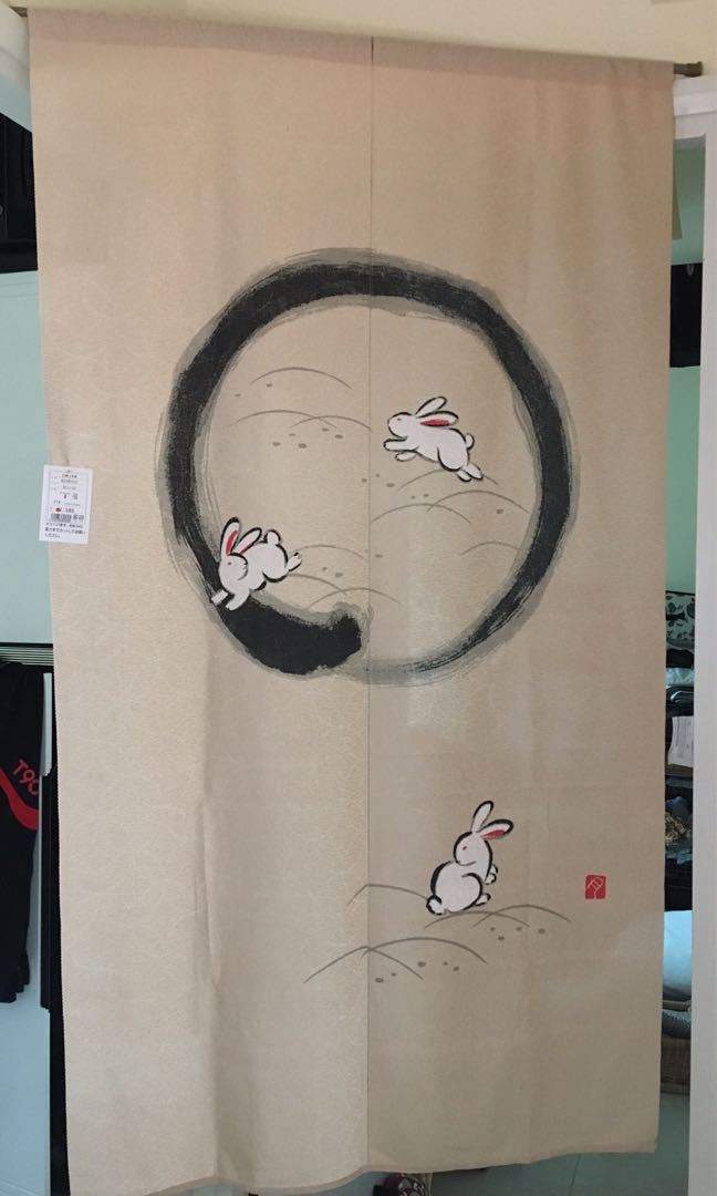 日本日式暖簾布簾白兔月亮門口裝飾japanese Style Noren Curtain Rabbit Moon 傢俬 家居 其他 Carousell