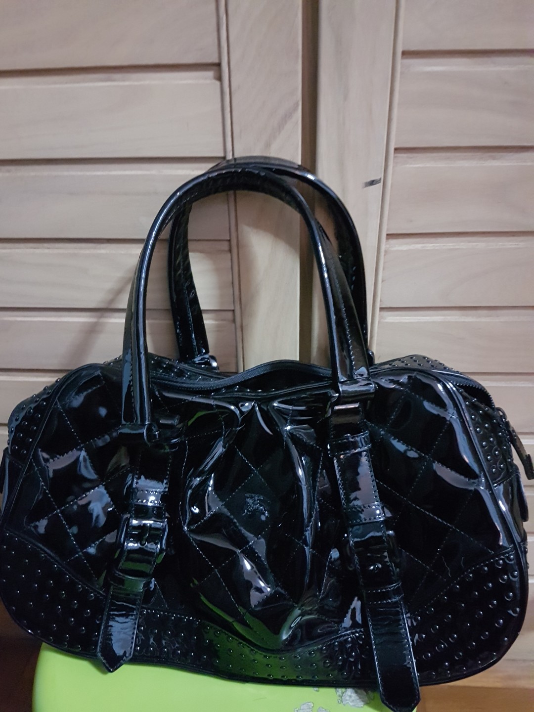 Burberry quilted black patent leather 