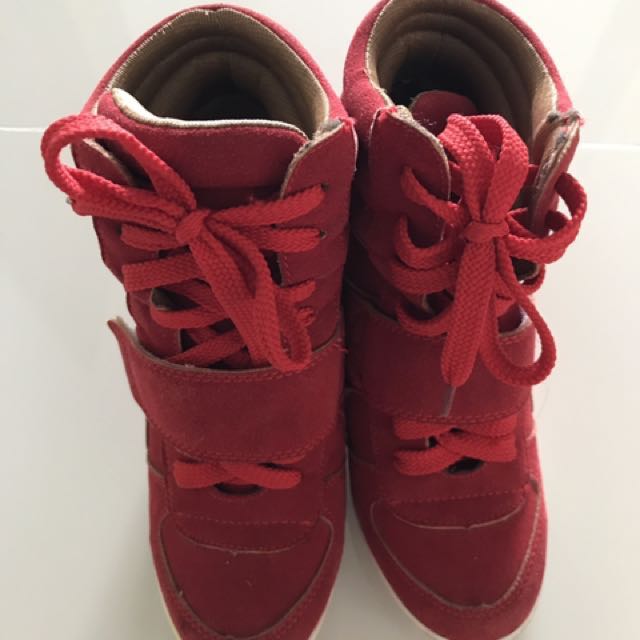 Red wedge casual shoe Women s Fashion Footwear Sneakers on