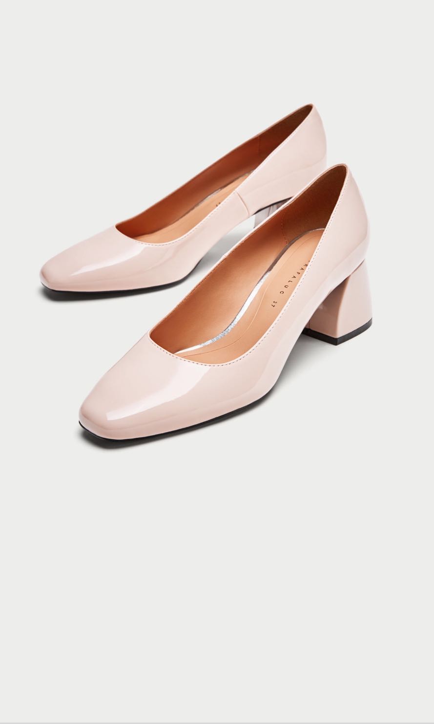 Zara Mid Heel Patent Court Shoes Blush 