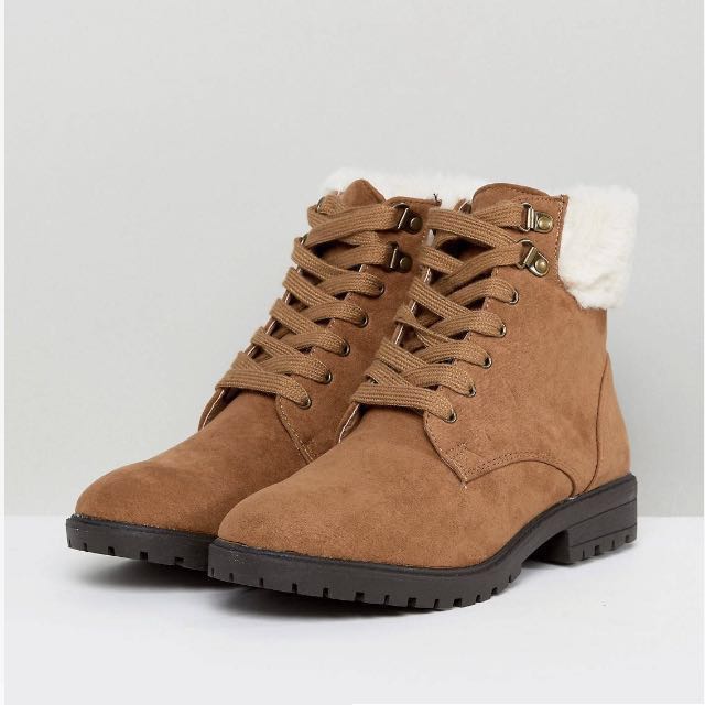 Fur lined flat ankle boots sales