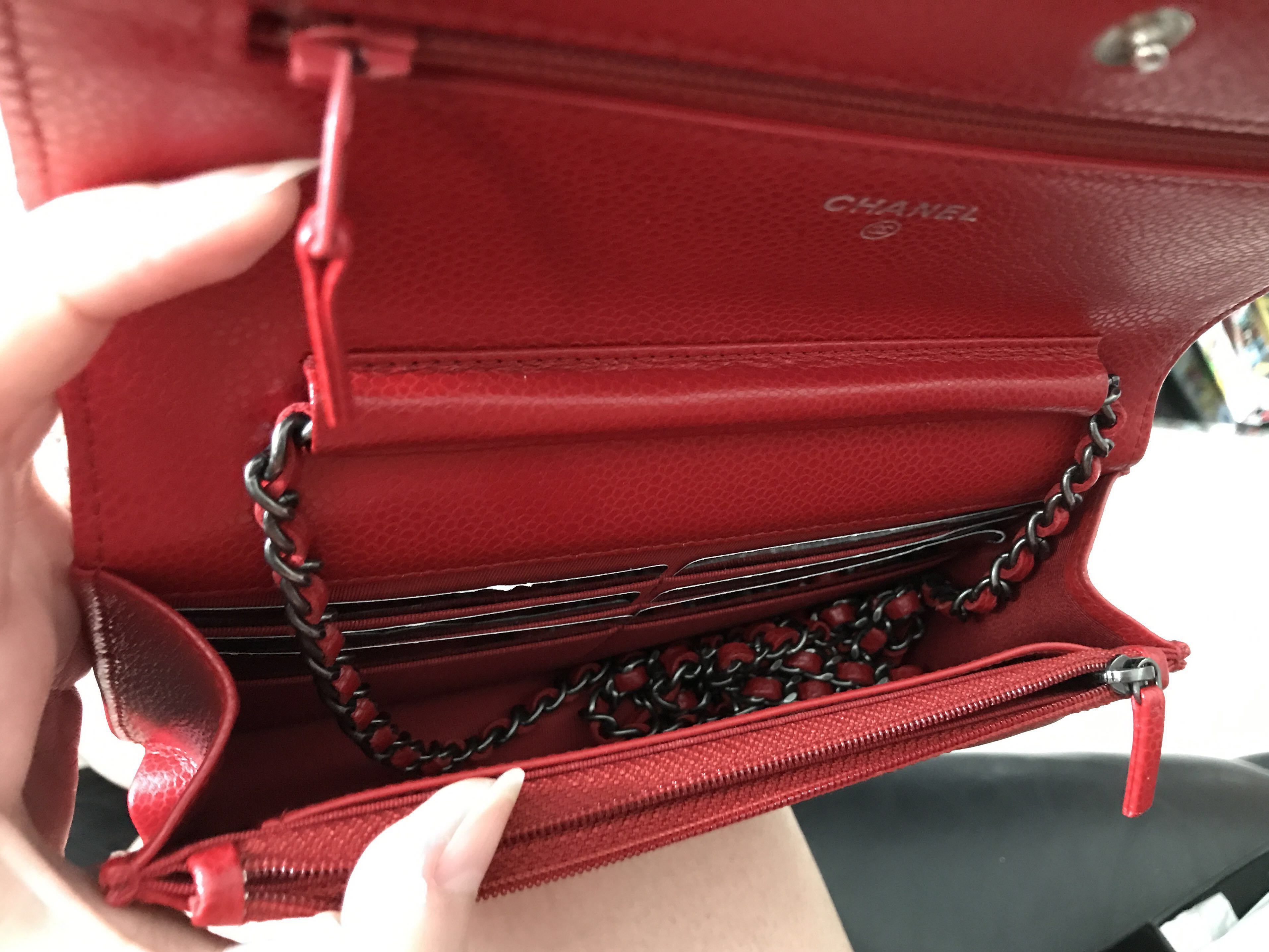 CHANEL Caviar Classic Wallet on Chain WOC Red 60784