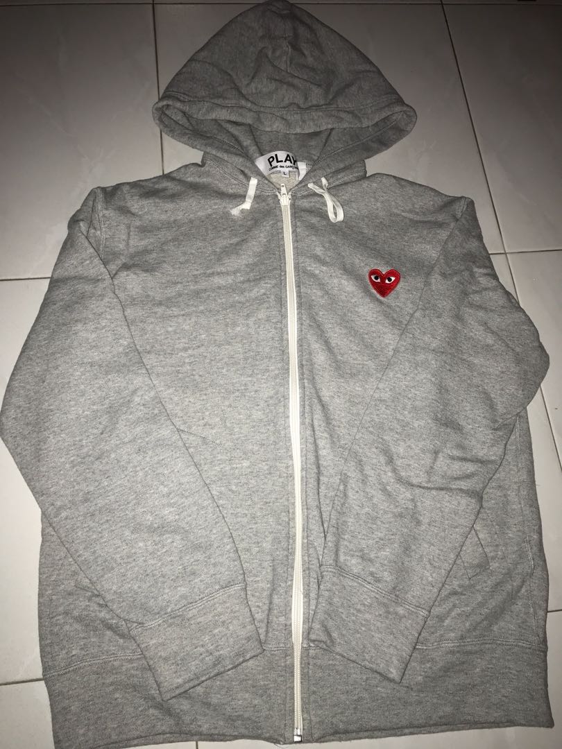Cdg play grey hoodie Men s Fashion Tops Sets Hoodies on Carousell