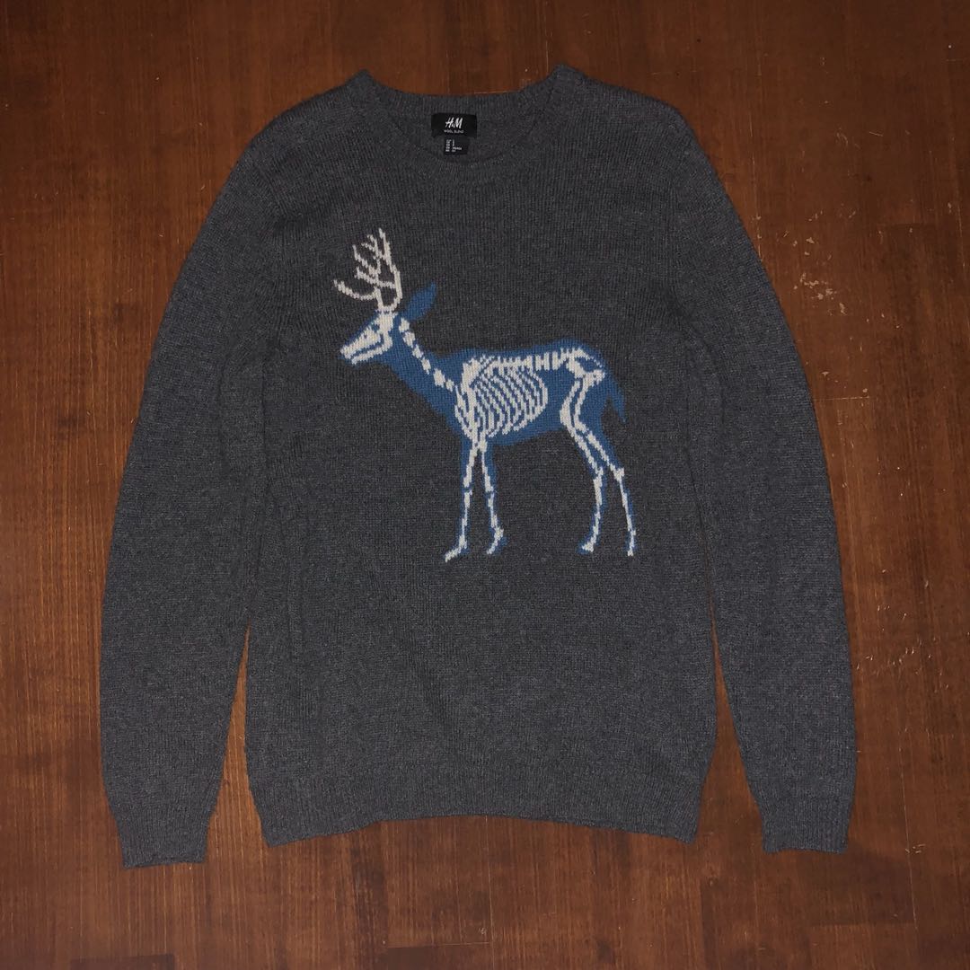 H M Skeleton Reindeer Wool Pullover